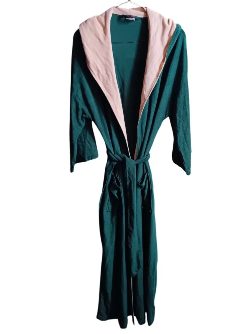 1970's Vintage Green Hooded Bathrobe Velour By Harcourt One Size
